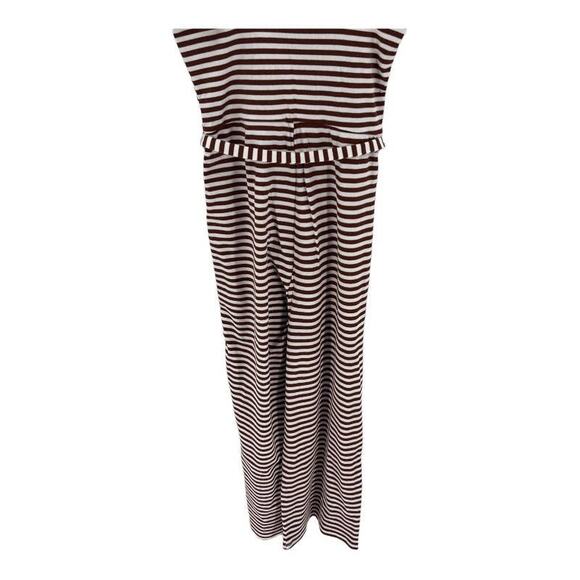 Topshop Jumpsuit Striped Brown White Belted V Neck Women's Sz US 6 NWT - Picture 6 of 8